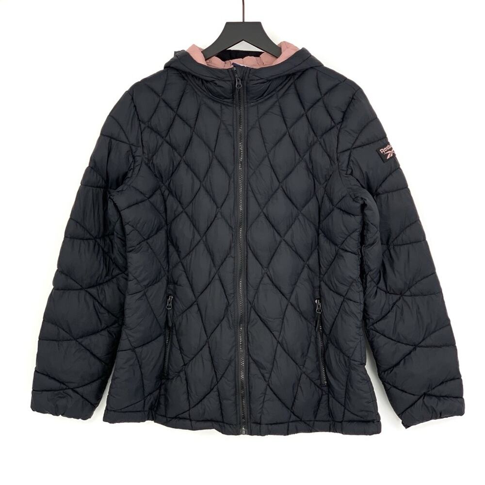 REEBOK Nylon Quilted Puffer Jacket Black Pink XL